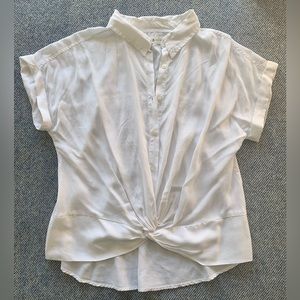 Lou & Grey White Short Sleeve Blouse with Front Tie